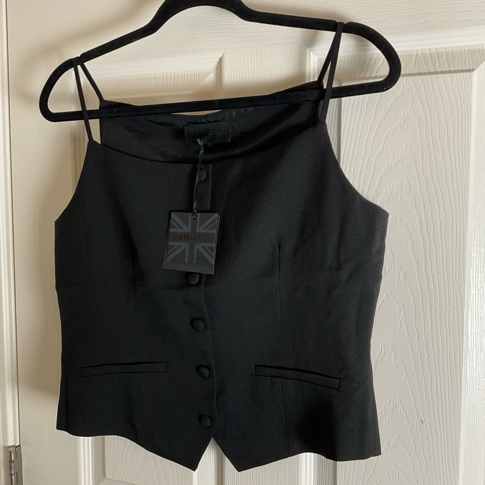 NWT Vanwell London Tailored Button-Down Vest Top - Black Size S - Picture 3 of 11